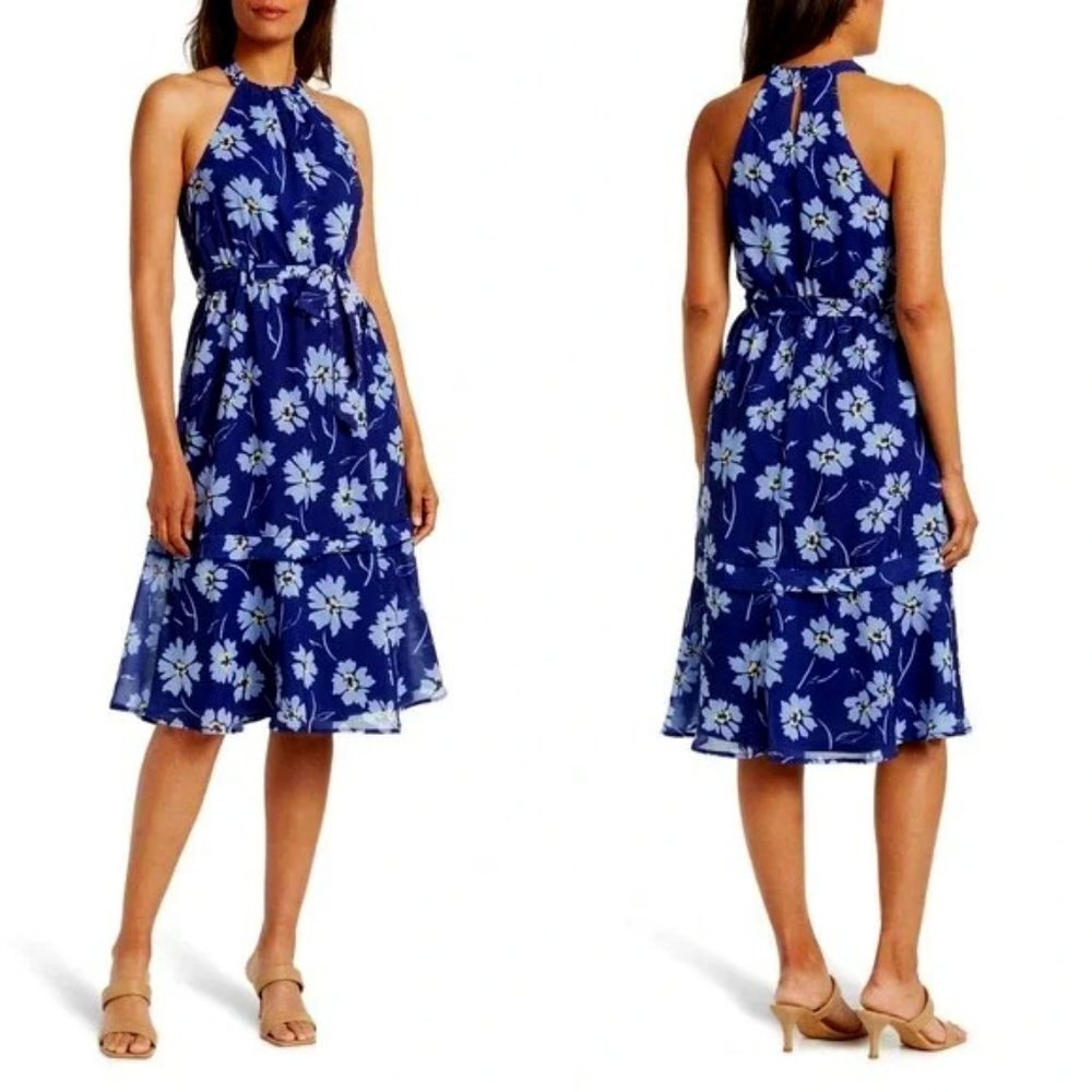 NWT Collective Concepts Blue Floral Halter Midi Dress M